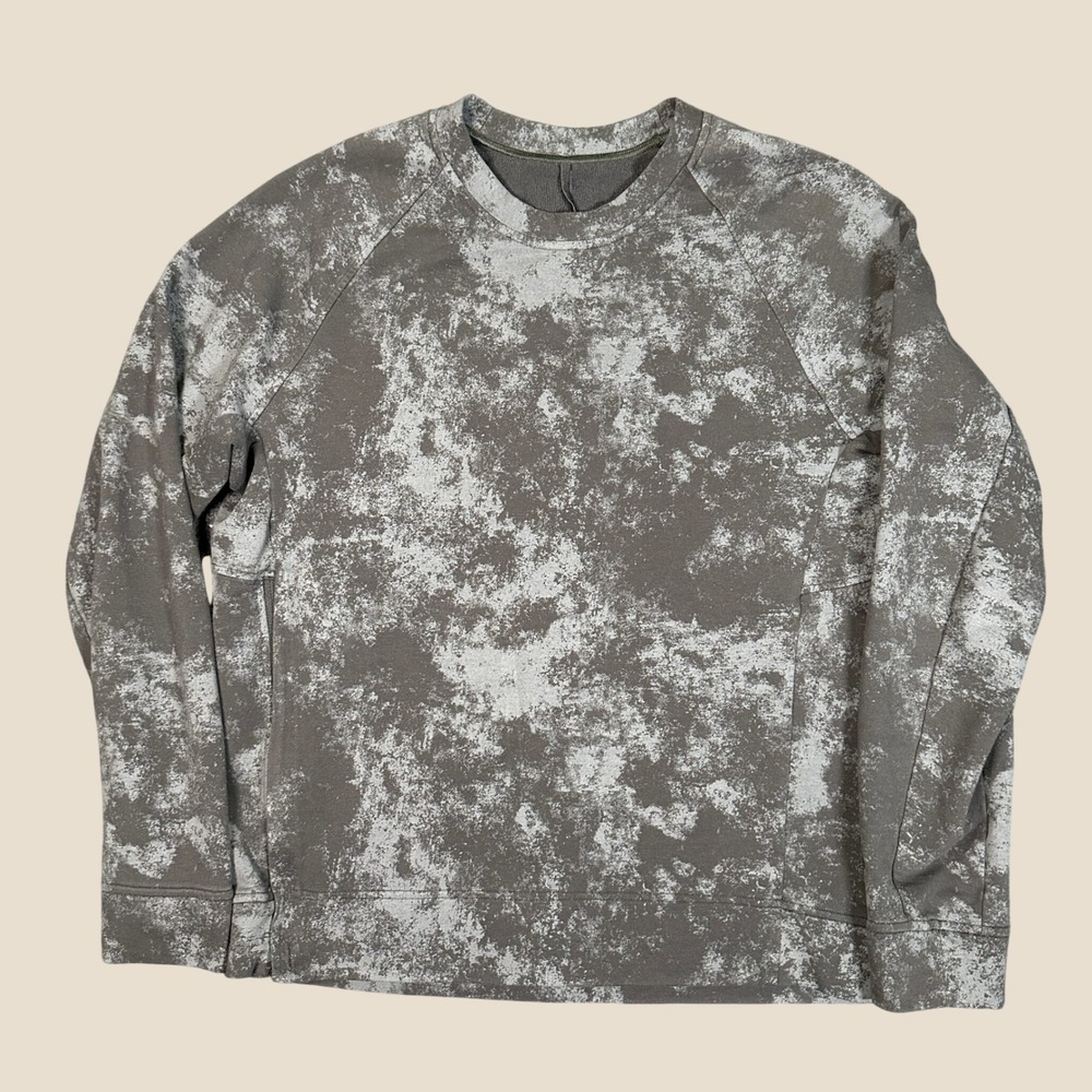 Lululemon City Sweat Crew Gray Camo Pullover Sweatshirt Side Zip Pocket Size M